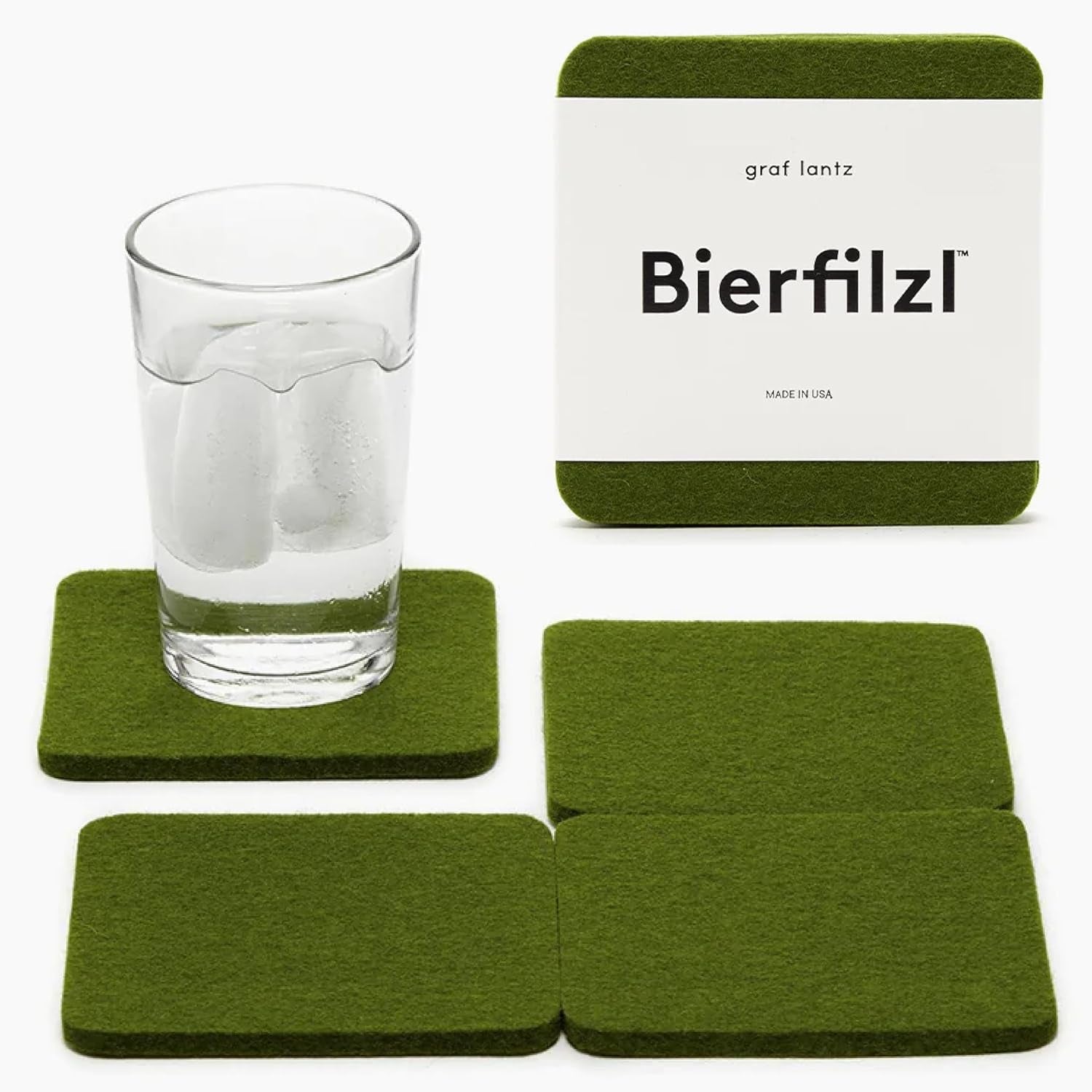 Graf Lantz - Bierfilzl Felt Coasters - Square - 100% Merino Wool - Moisture Wicking - Heat Resistant - Sustainable - Home Decor - Housewarming Gift - 4 Coaster Set - 4" X 4" X 5 Mm - Forest Bar Tools Bar Tools & Drinkware Coasters Dining & Entertaining Home & Kitchen Kitchen & Dining