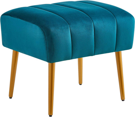 Ball & Cast Upholstered Ottoman Stool Modern Velvet Vanity Stool Footrest with Metal Legs, Teal Furniture Home & Kitchen Living Room Furniture Ottomans