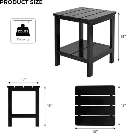 15”X15” Square Outdoor Side Table (Height 18"), Natural Wood End Tables for Patio, Backyard, Pool, Indoor Outdoor Companion (Black, 2 Sides) Lawn & Garden Patio Patio Furniture & Accessories Side Tables Tables