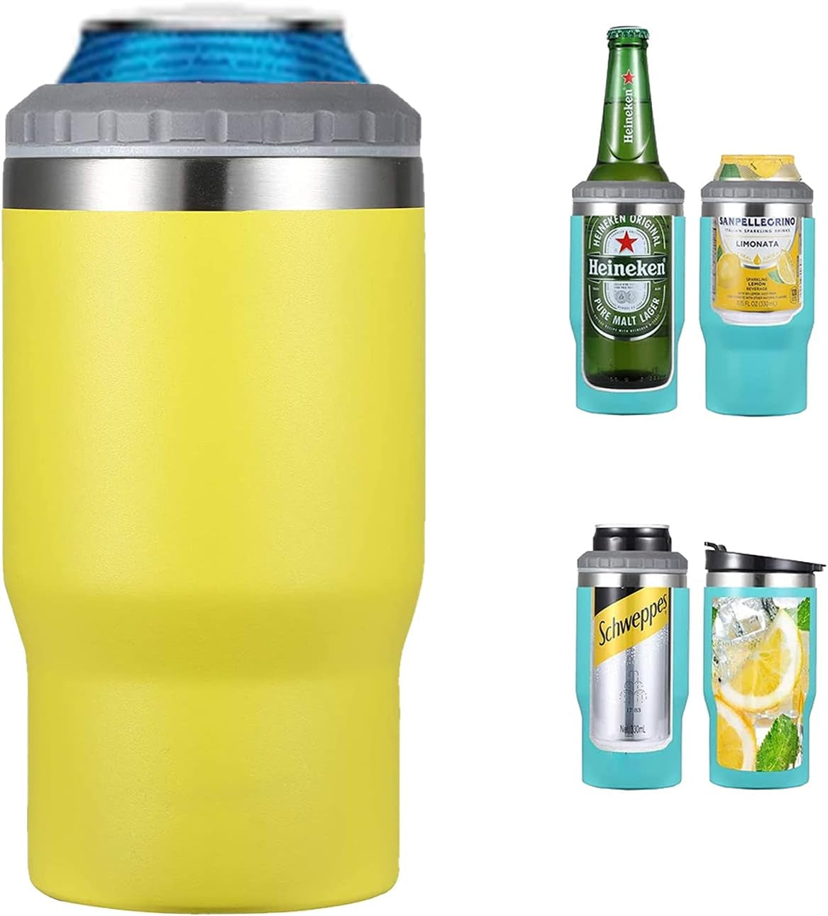 4 in 1 Stainless Steel Can/Bottle Insulator, 14Oz Two-Way Lids SUS Insulated Can Cooler, Beer Bottle Holder (Black) Home & Kitchen Kitchen & Dining Storage & Organization Thermocoolers Travel & To-Go Food Containers