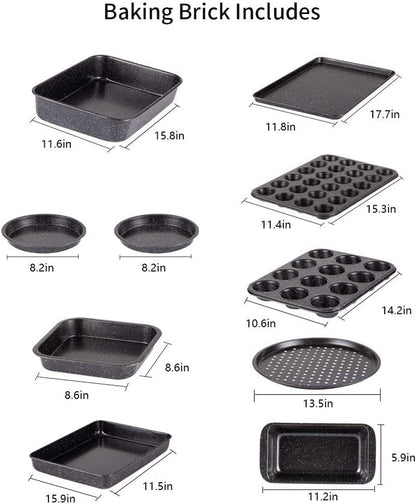 10-Piece Nonstick Baking Set with Baking Pan, Cookie Sheet Set, Cake /Muffin Pan, and Pizza Pan, 10-Piece Set Bakeware Sets (Ceramic Coated Black) Bakeware Bakeware Sets Home & Kitchen Kitchen & Dining