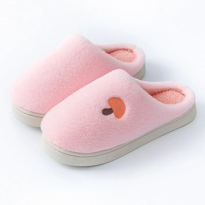 Plush Mushroom Embroidered Fleece House Slippers