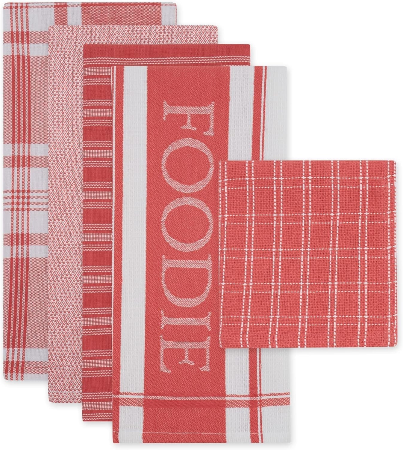 DII Everyday Collection Foodie Kitchen Set, Dishtowel & Dishcloth, Coral, 5 Piece Dish Cloths & Dish Towels Home & Kitchen Kitchen & Dining Kitchen & Table Linens