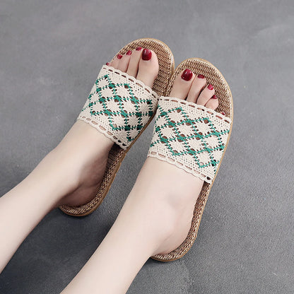 Breathable Crochet Lace Linen House Slippers