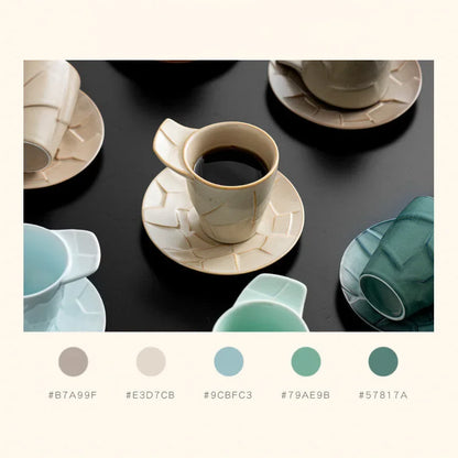 Textured Geometric Ceramic Coffee Cup & Saucer Set