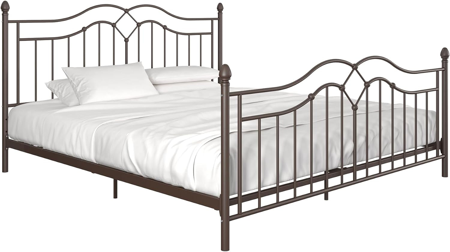 DHP Tokyo Metal Platform Bed with Classic Finial Post Headboard and Footboard, Underbed Storage Space, No Box Spring Needed, King, Bronze Bed Frames Bedroom Furniture Beds Frames & Bases Furniture Home & Kitchen