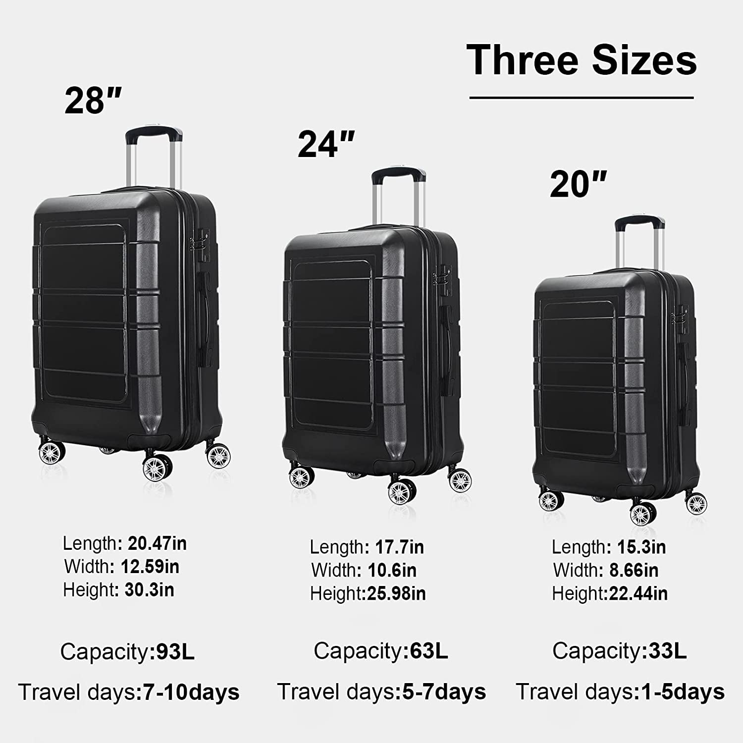 NIUTA 3 Piece Luggage Sets TSA Lock and 20"/24"/28"- Black Clothing Luggage Luggage & Bags Luggage & Travel Gear Luggage Sets Shoes & Jewelry Suitcases