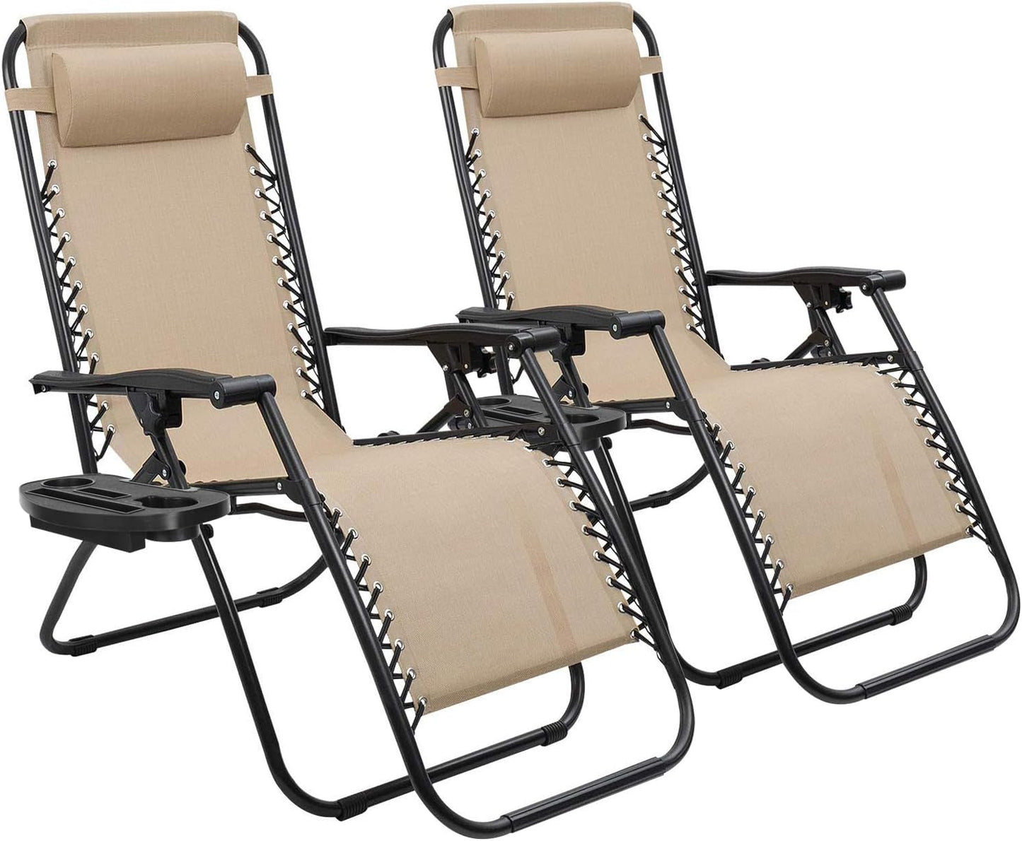 Devoko Patio Zero Gravity Chair Outdoor Folding Adjustable Reclining Chairs Pool Side Using Lawn Lounge Chair with Pillow Set of 2 (Beige) Chairs Lawn & Garden Patio Patio Furniture & Accessories Patio Seating Recliners