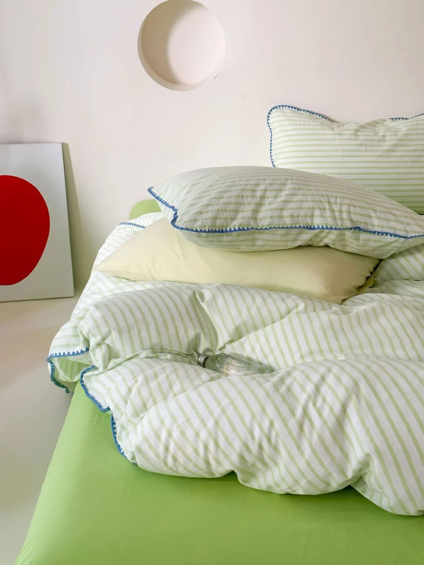 Soft Scalloped Striped Cotton Bedding Set