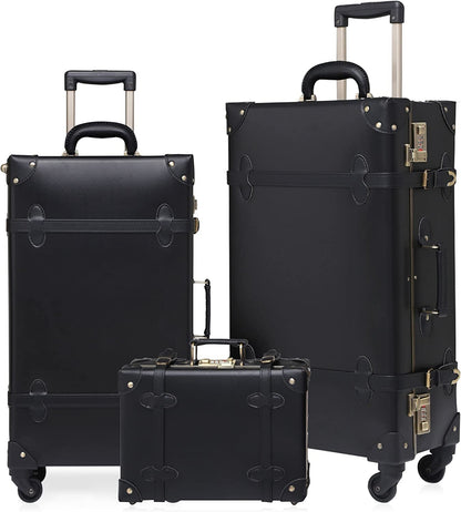 Urecity Vintage Luggage Sets of 3 Piece - Hardside Lightweight Spinner Suitcases - Retro Travel Set Includes under Seat Train Case, 26"+20"+12" (Black) Clothing Luggage Luggage & Bags Luggage & Travel Gear Luggage Sets Shoes & Jewelry Suitcases