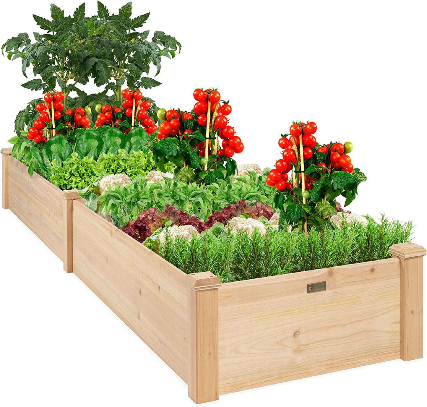 Best Choice Products 8X2Ft Outdoor Wooden Raised Garden Bed Planter for Vegetables, Grass, Lawn, Yard - Natural Gardening & Lawn Care Lawn & Garden Patio Planters & Container Accessories Pots Raised Beds