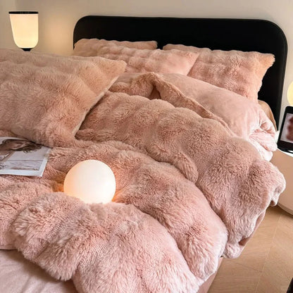 Plush Ruched Flannel Fleece Bedding Set