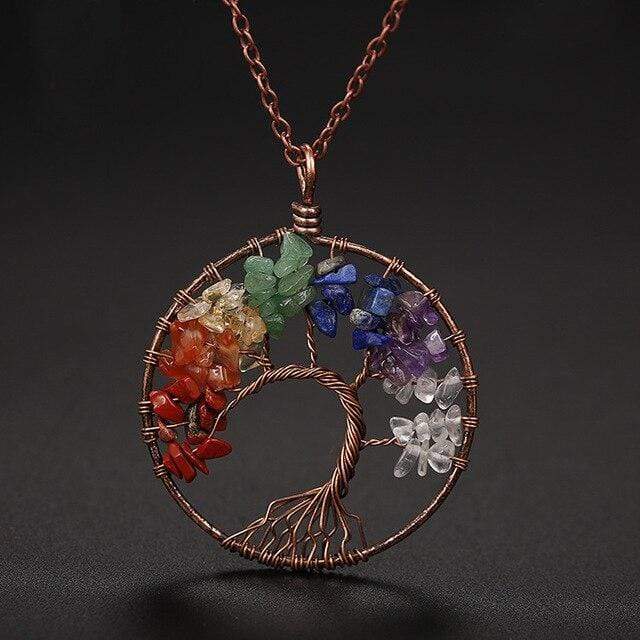 Collana con ciondolo albero della vita con 7 chakra