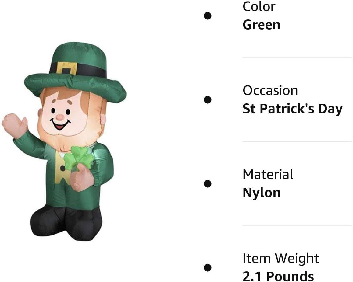 Gemmy 3.5' St Patricks Day Leprechan Irish Leprechaun Airblown Inflatable Lighted Decoration Inflatable Yard Decorations Lawn & Garden Outdoor Décor Outdoor Holiday Decorations Patio