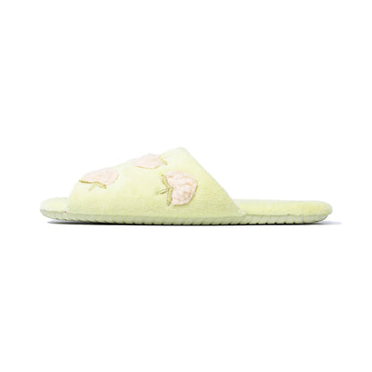 Fuzzy Peach Embroidered Plush Fleece Slides