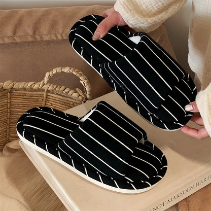 Soft Ribbed Striped Cotton House Slippers
