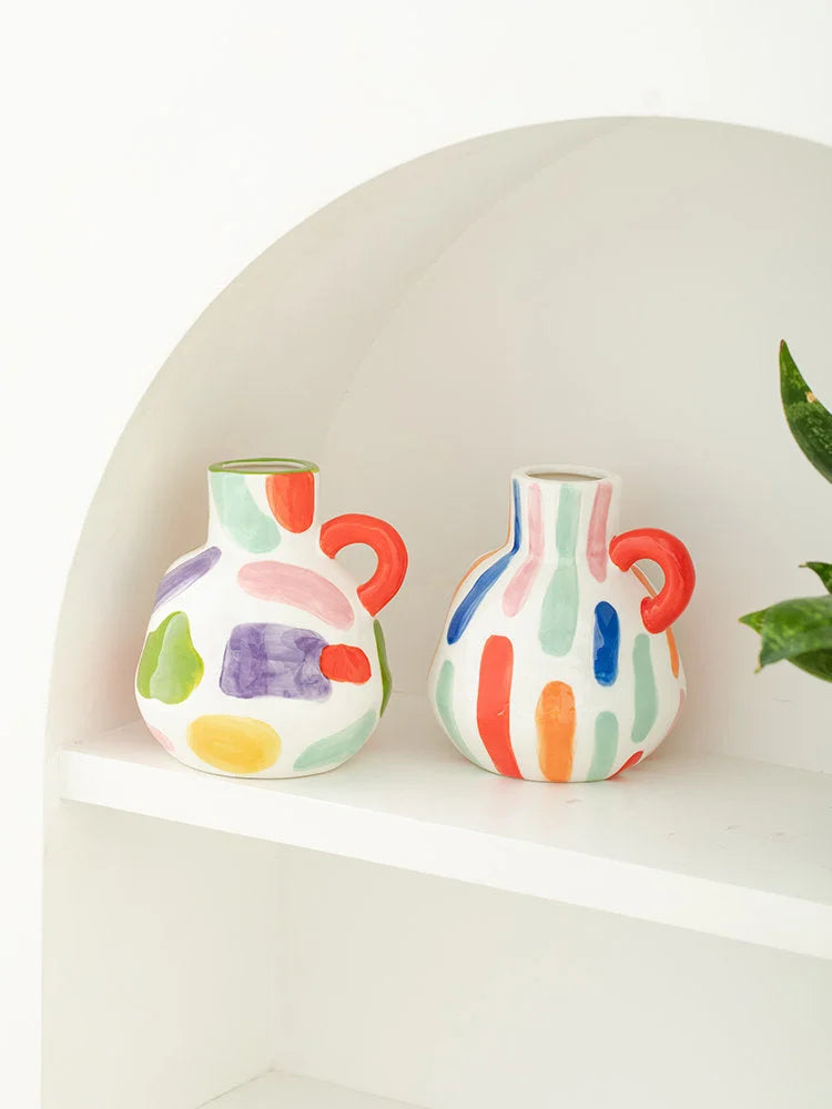 Hand-Painted Colorful Abstract Ceramic Vase