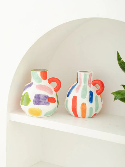 Hand-Painted Colorful Abstract Ceramic Vase
