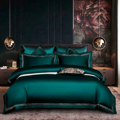 Leila Green Embroidered Edge Egyptian Cotton Bedding Set