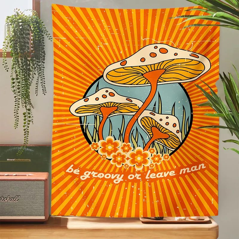 70s Vintage Mushrooms Tapestry fairycore mushroom mushroom frog mushrooms retro