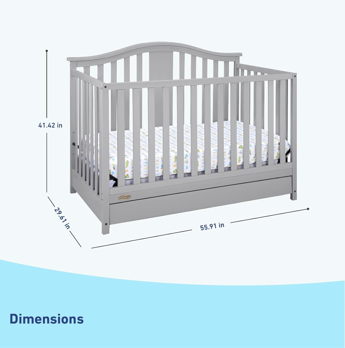 Graco Solano 4-In-1 Convertible Crib with Drawer (Pebble Gray) – GREENGUARD Gold Certified, Crib with Drawer Combo, Includes Full-Size Nursery Storage Drawer, Converts to Toddler Bed and Full-Size Bed Baby Products Convertible Cribs Furniture Infant & Toddler Beds Nursery