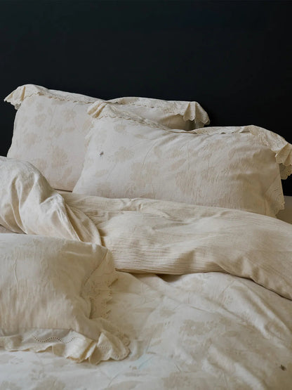 Ruffle Lace Jacquard Floral Linen Bedding Set