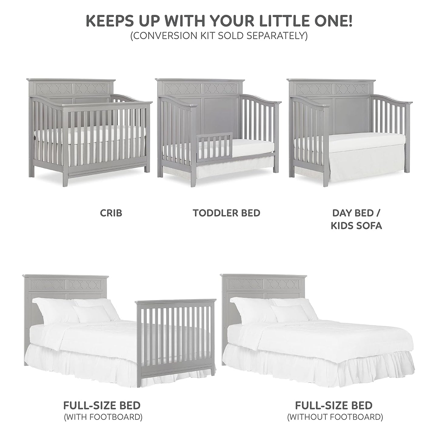 Dream on Me Fairview 4 in 1 Convertible Crib in Silver Grey Pearl, JPMA Certified, 3 Mattress Height Settings, Built of Durable & Sustainable Pinewood Baby Products Cribs Furniture Infant & Toddler Beds Nursery