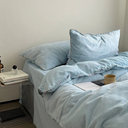 Plush Waffle Fleece Bedding Set with Crochet Trim