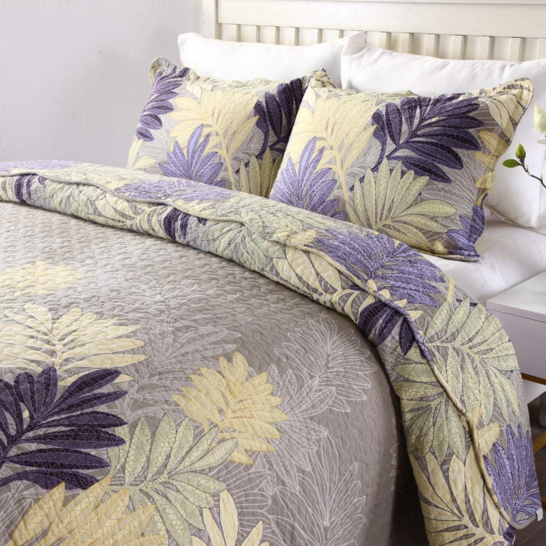 Purple Florals Embroidered Quilt Set