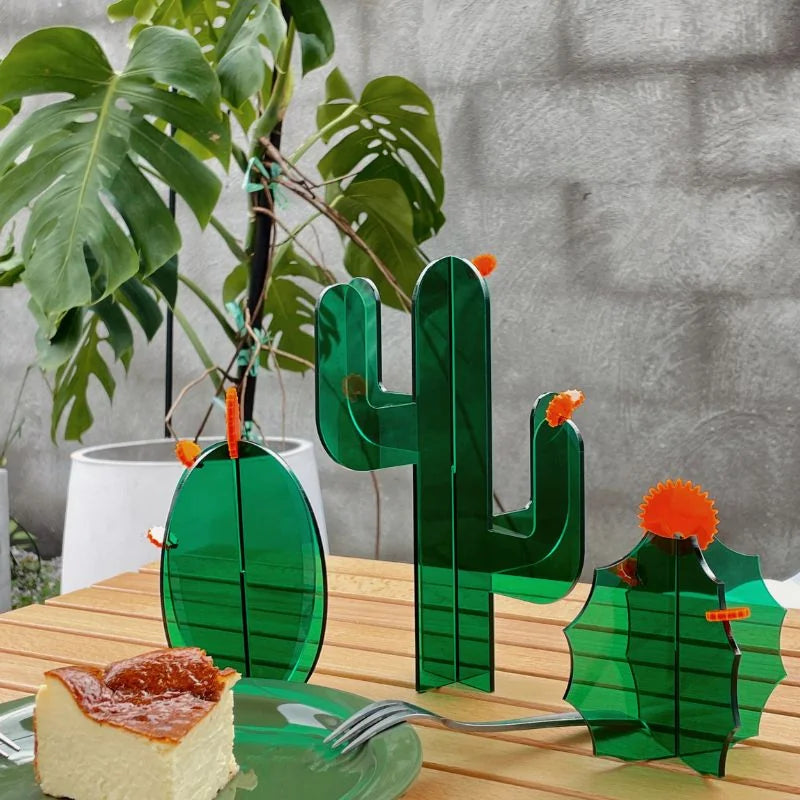Sleek Geometric Acrylic Cactus Sculpture Set