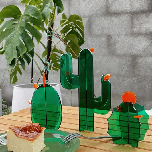 Sleek Geometric Acrylic Cactus Sculpture Set