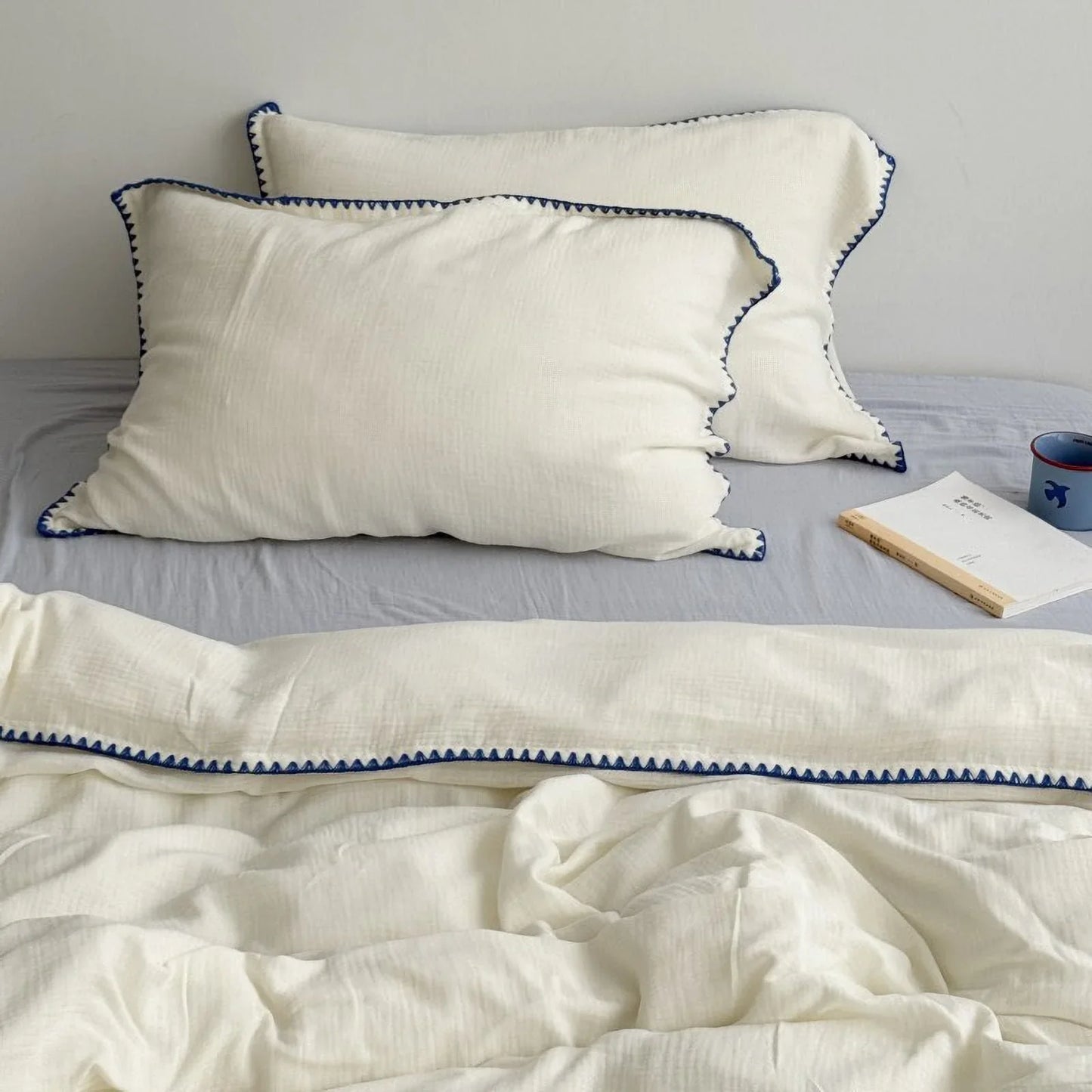 Textured Embroidered Edge Washed Cotton Bedding Set
