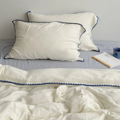 Textured Embroidered Edge Washed Cotton Bedding Set