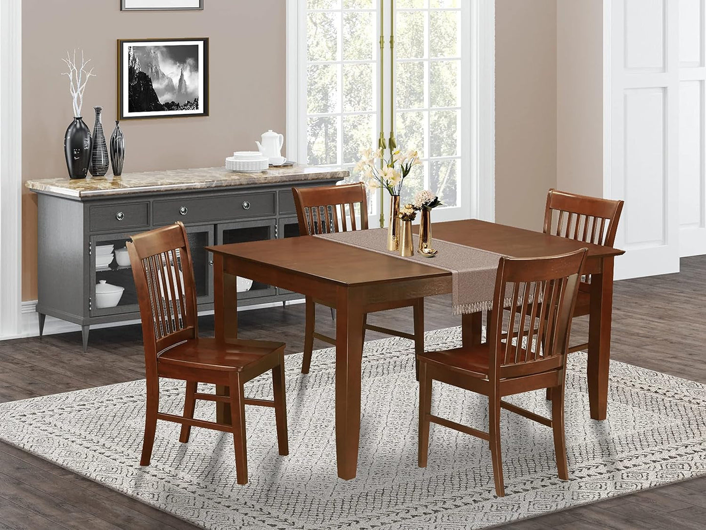 East West Furniture CANO6-OAK-W Capri 6 Piece Room Furniture Set Contains a Rectangle Kitchen Table and 4 Dining Chairs with a Bench, 36X60 Inch Dining Room Furniture Furniture Home & Kitchen Table & Chair Sets