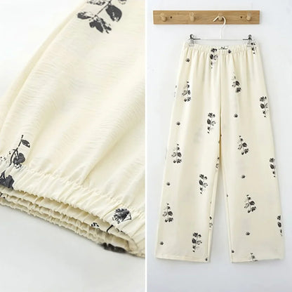 Lightweight Textured Botanical Print Cotton Pajama Set