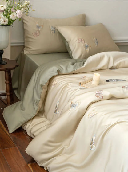 Silky Butterfly Embroidered Tencel Bedding Set