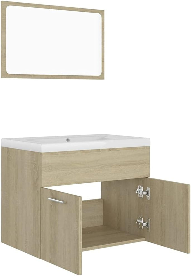 (Fast Delivery) Modern Bathroom Furniture Set,Bathroom Vanity and Sink Combo Stand Cabinet,White Ceramic Vessel Sink with Mirror,Bathroom Furniture Set Sonoma Oak Chipboard Bathroom Fixtures Bathroom Sink Vanities & Accessories Bathroom Vanities Kitchen & Bath Fixtures Tools & Home Improvement