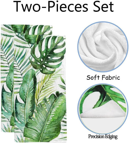 Vantaso Bath Hand Towels Face Terry Towel Washcloth Couple Bathroom Set of 2 Green Tropical Palm & Fern Leaves Kitchen Decor Soft Quick Dry Super Absorbent 30 X 15 Inch Bath Home & Kitchen Towel Sets Towels