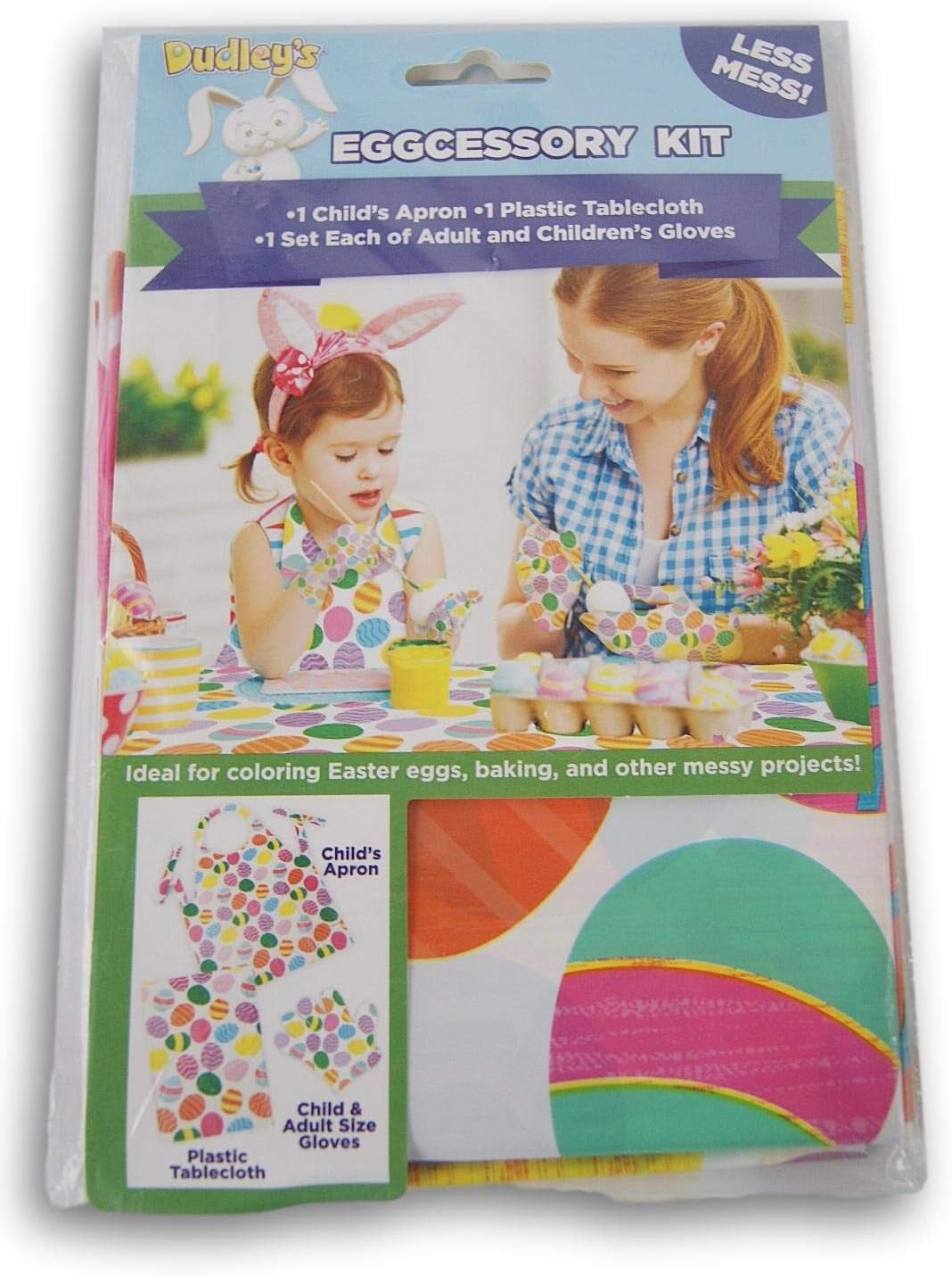 DUDLEY Eggcessory Egg Dying Kit for Less Mess - Includes 1 Apron, 1 Tablecloth, and 1 Set Each of Adult and Children'S Gloves Arts & Crafts Drawing & Painting Supplies Paints Toys & Games