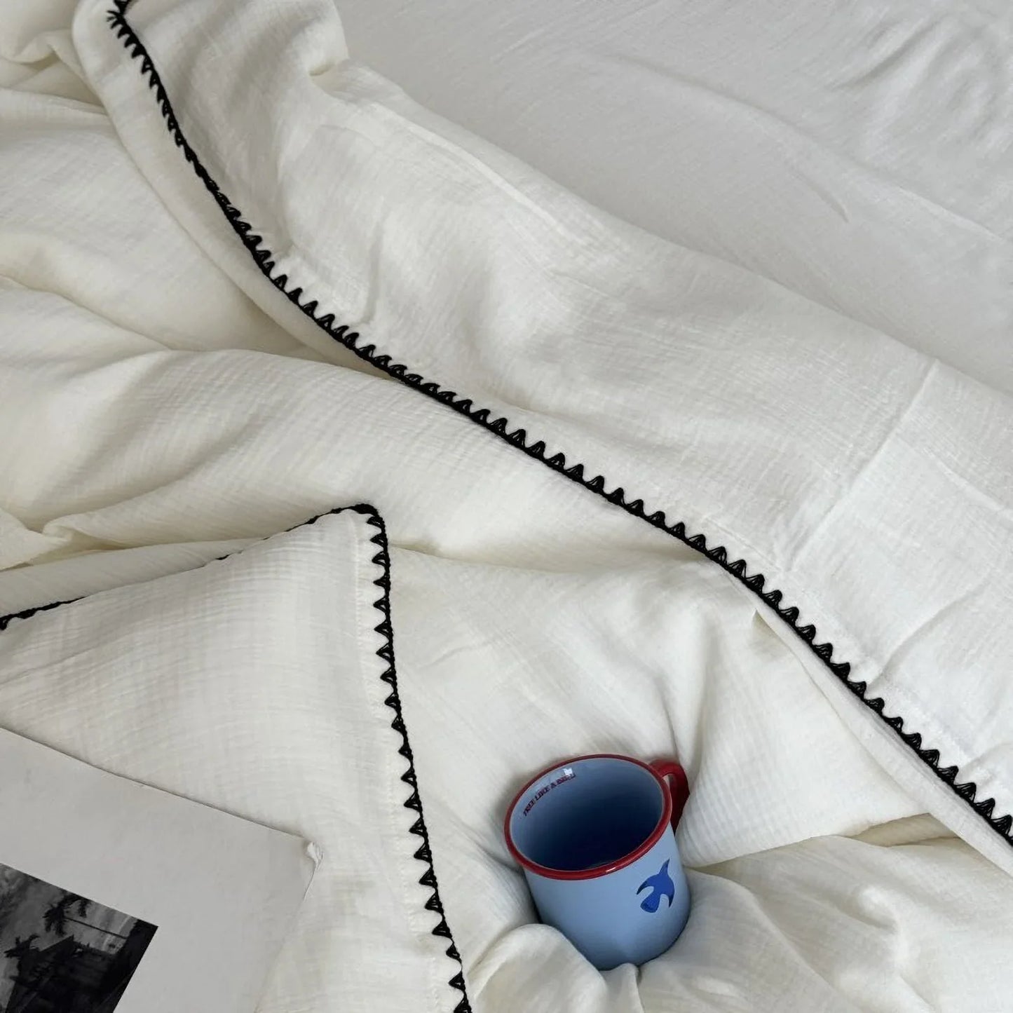 Textured Embroidered Edge Washed Cotton Bedding Set