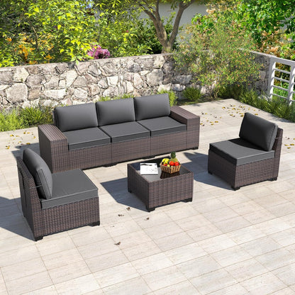 8 Piece Outdoor Patio Furniture with 55000 BTU Propane Fire Pit Table, PE Wicker Rattan Outdoor Sofa Conversation Set,Sectional Furniture Patio Set W/Tempered Glass Top Table&Gas Fire Pit(Red) Conversation Sets Lawn & Garden Patio Patio Furniture & Accessories Patio Furniture Sets