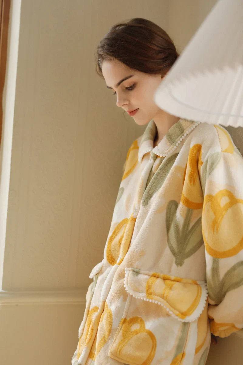 Plush Watercolor Tulip Flannel Fleece Pajama Set