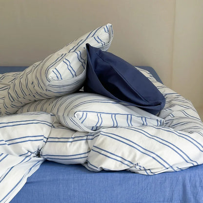 Crisp Nautical Pinstripe Washed Cotton Bedding Set