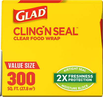 Glad Cling N Seal Plastic Food Wrap, 300 Square Foot Roll - 4 Pack (Package May Vary) Disposable Food Storage Health & Household Household Supplies Paper & Plastic