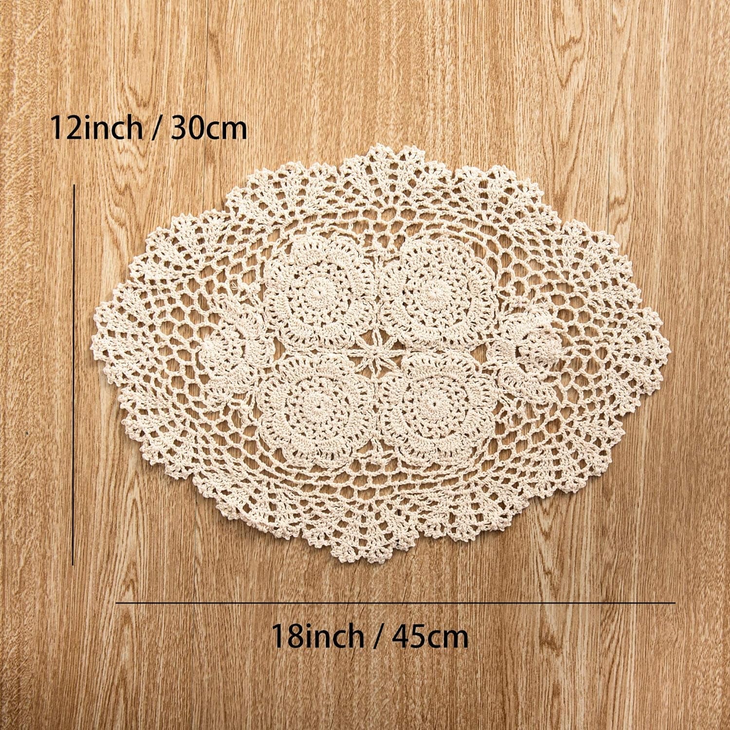 2-Pieces Handmade Cotton Crochet Doilies Oval Lace Table Placemats 12 X17Inch, Beige Home & Kitchen Kitchen & Dining Kitchen & Table Linens Place Mats