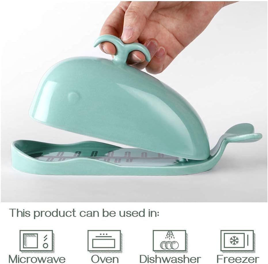 DOWAN Whale Butter Dish, Cute Butter Dish, Funny Gifts for Mom Wife Friends, Fish Bone Cutting Measuring Lines and Tail Non-Slip Design, Ideal Decor Gift for Birthday Wedding Housewarming, Turquoise Butter Dishes Dining & Entertaining Dinnerware & Serveware Home & Kitchen Kitchen & Dining Serveware