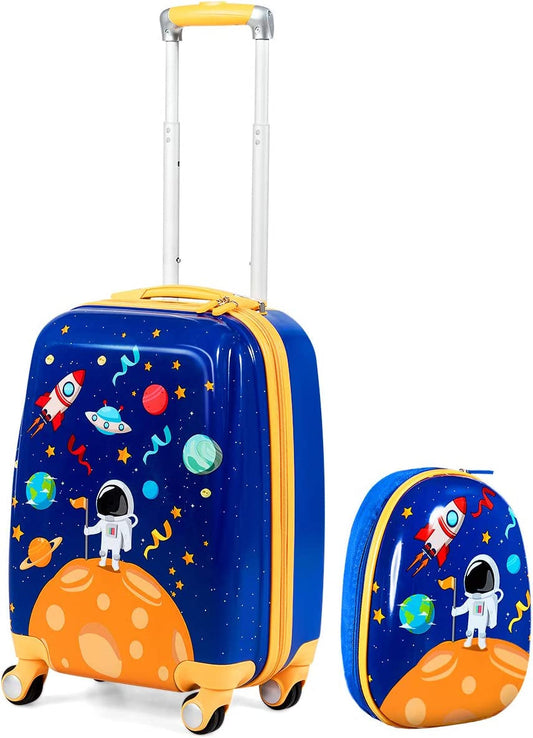 Goplus Kids Luggage Set, 12" & 18" Kids Carry on Luggage Set, Multi-Directional Wheels Suitcase, Large Capacity Rolling Trolley Suitcase, Gift for Boys and Girls Toddlers Children Travel Clothing Kids' Luggage Luggage Luggage & Travel Gear Shoes & Jewelry