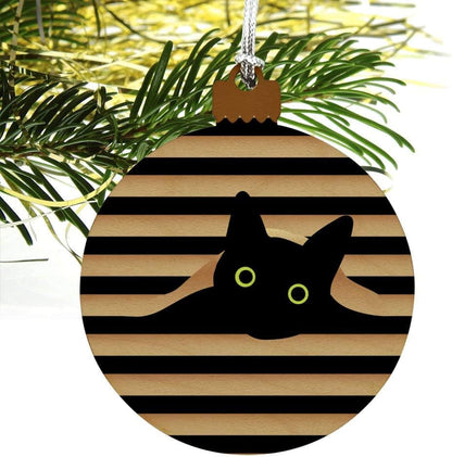 Black Cat in Window Wood Christmas Tree Holiday Ornament Hanging Ornaments Home & Kitchen Home Décor Accents Home Décor Products