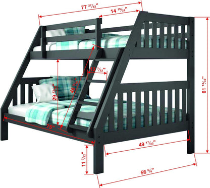 Donco Kids Austin Mission Twin over Full Dark Grey Bunkbed with Twin Trundle Bedroom Furniture Beds Frames & Bases Furniture Home & Kitchen