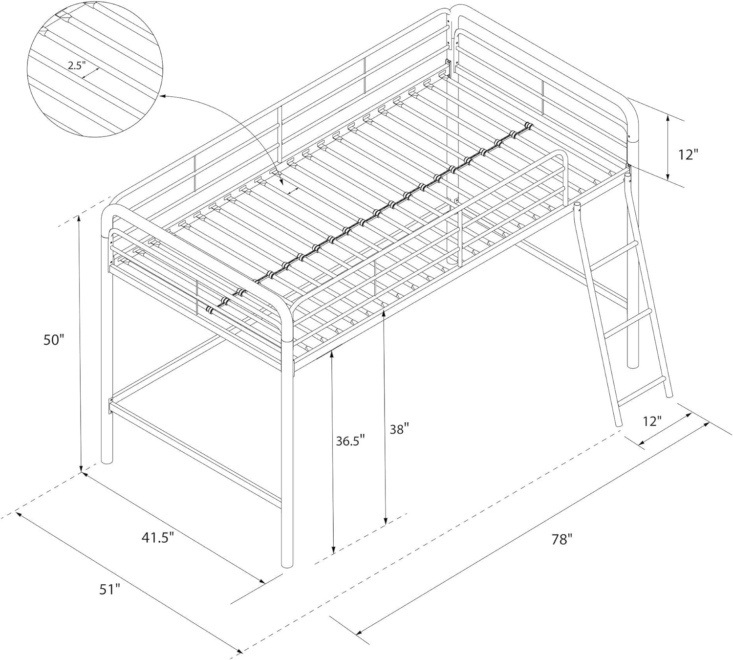 DHP Junior Loft Bed Frame with Ladder, Twin, Silver Bedroom Furniture Beds Frames & Bases Furniture Home & Kitchen